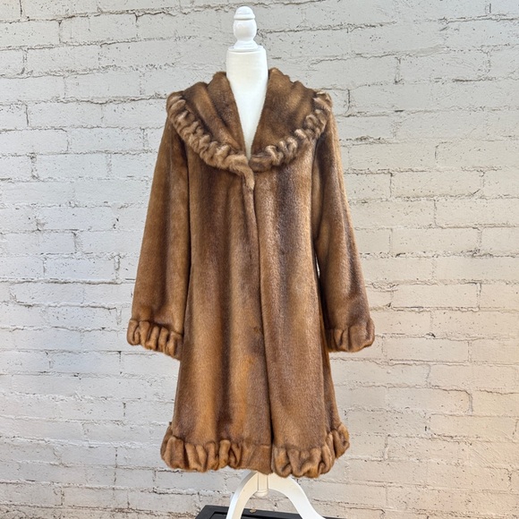 Jones New York Jackets & Blazers - VINTAGE Jones New York Faux Fur Mink Coat Ruffle Trim Size S